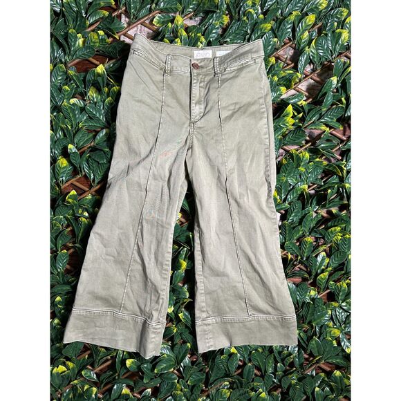 Anthropologie Chino Green Cropped Wide Leg Pants Size 2P - Picture 1 of 9